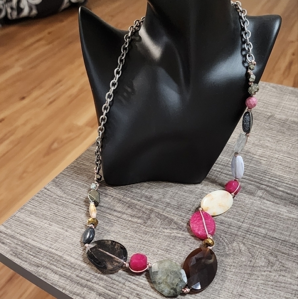 J. Jill Silver Tone Multicolored Beaded Long Statement Necklace